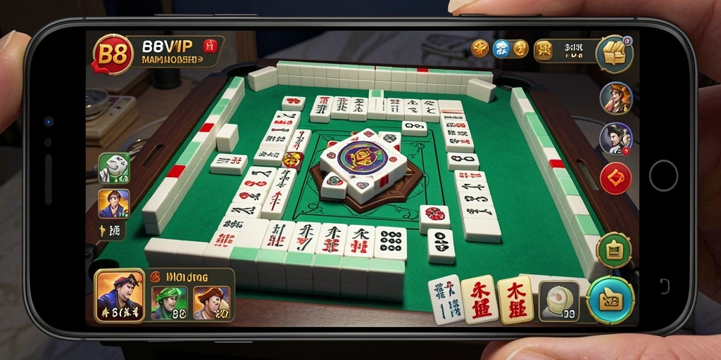 Tampilan gameplay B8VIP dengan desain ubin Mahjong yang indah.