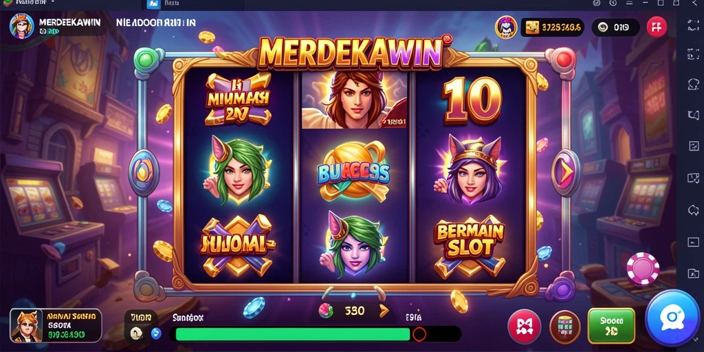 Tampilan utama gameplay Slot MERDEKAWIN yang menarik dan penuh warna.