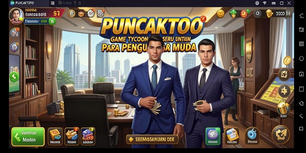 Screenshot PUNCAKTOTO menampilkan aksi seru dalam mengelola bisnis Tycoon.