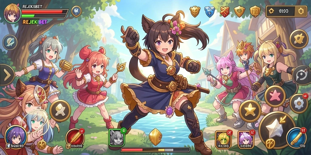 Tampilan gameplay REJEKIBET dengan aksi seru dan karakter Anime.