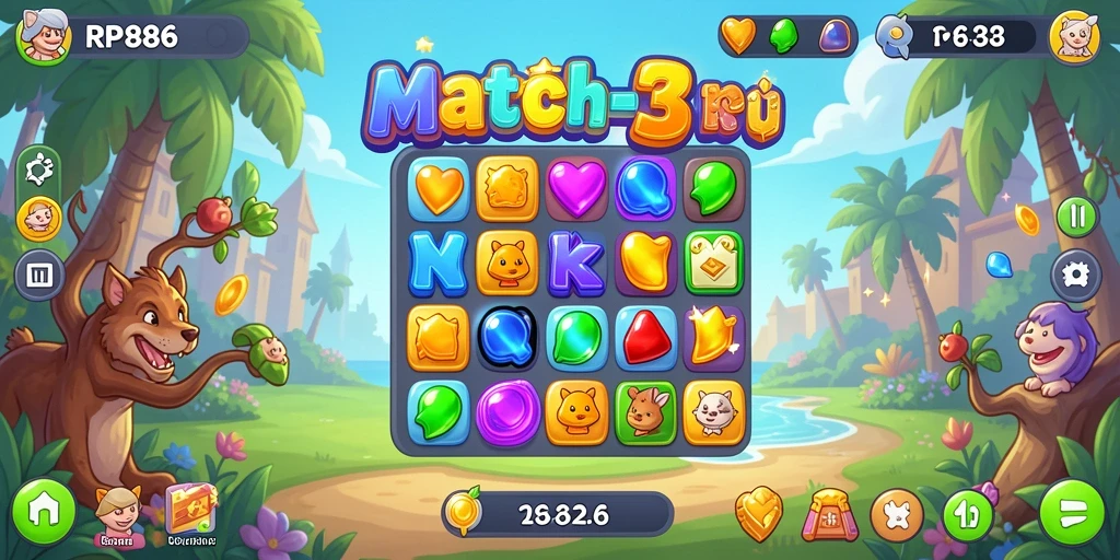 Tampilan gameplay Match-3 yang menyenangkan dan menarik.