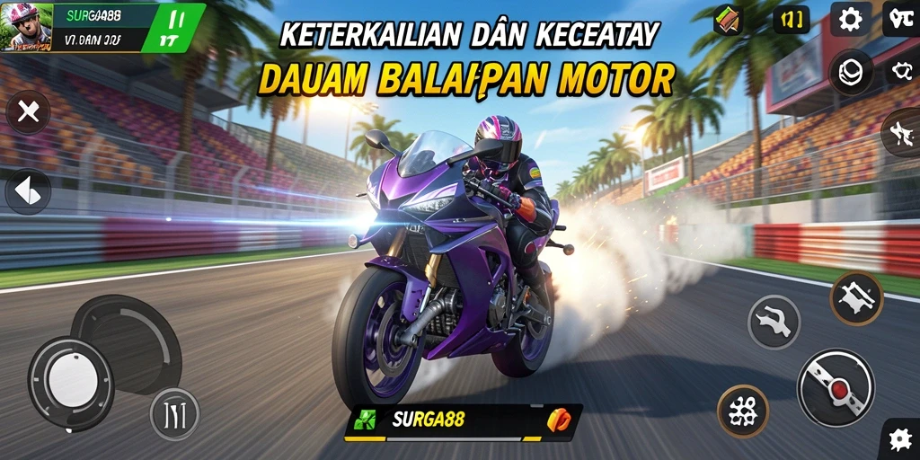 Screenshot SURGA88 menunjukkan momen mendebarkan balapan motor.