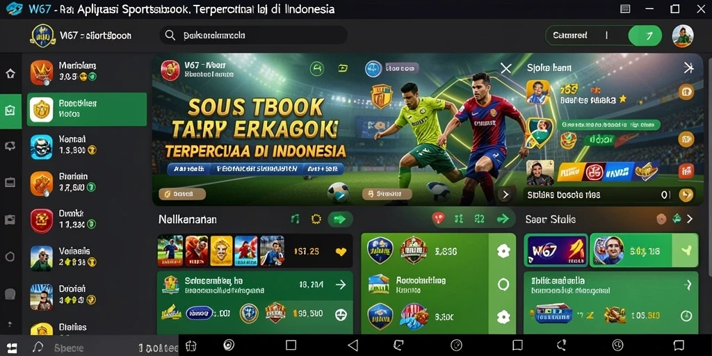 Screenshot W67 menunjukkan antarmuka taruhan olahraga yang interaktif dan menarik.